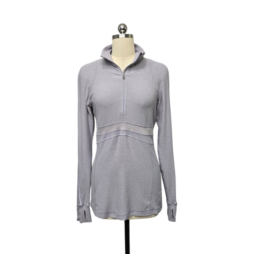 Lululemon‎ Half Zip Mesh Panel Long Sleeve Running Top Heathered Lavender Grey 8